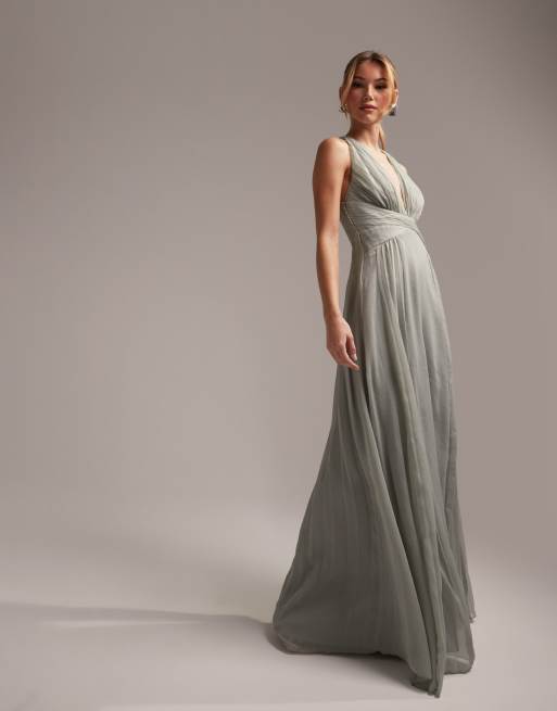 ASOS DESIGN Bridesmaid ruched bodice drape maxi dress with wrap