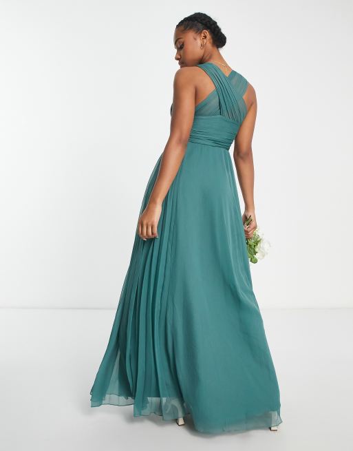 ASOS DESIGN Bridesmaid ruched bodice drape maxi dress with wrap waist, Blue  