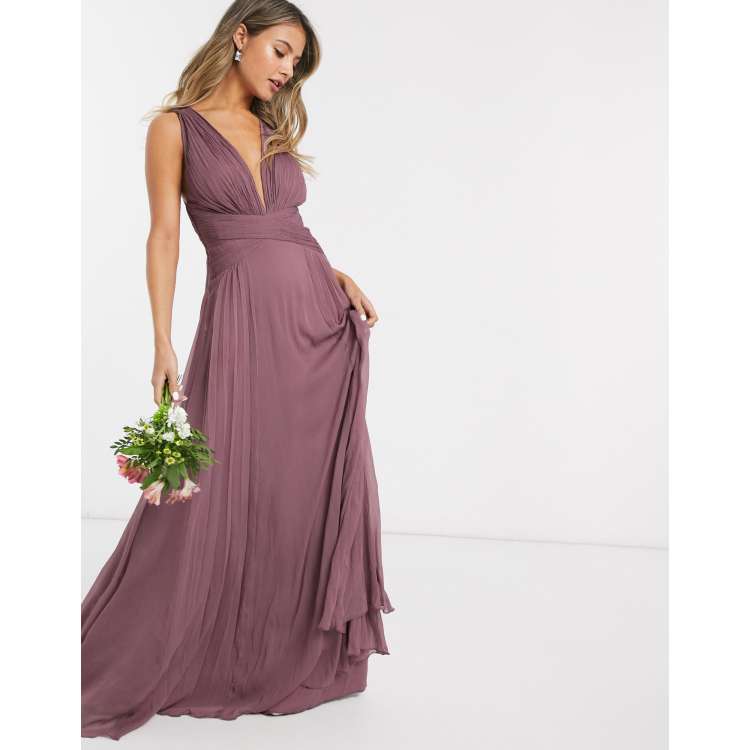 ASOS DESIGN Bridesmaid ruched bodice drape maxi dress with wrap waist