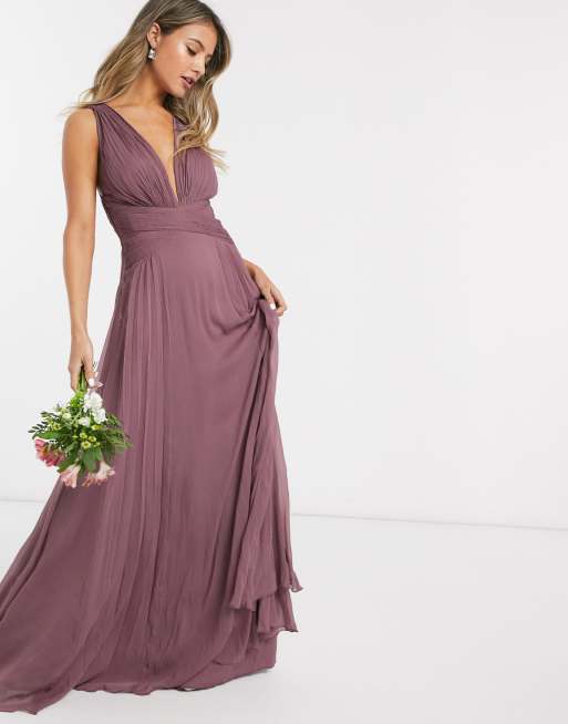 ASOS DESIGN Bridesmaid ruched bodice drape maxi dress with wrap waist