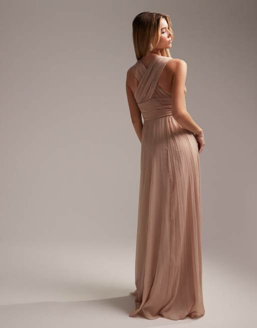 ASOS DESIGN Bridesmaid ruched bodice drape maxi dress with wrap waist