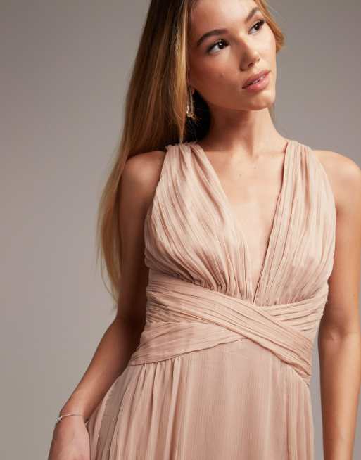 Bridesmaid ruched bodice drape maxi dress with wrap waist - ASOS DESIGN