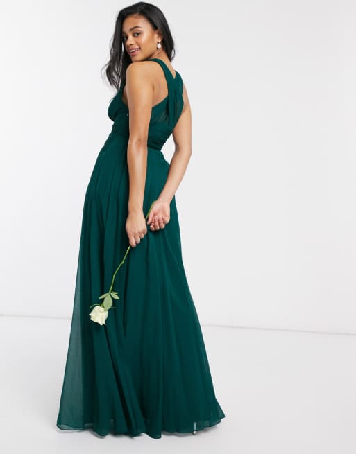 ASOS DESIGN Bridesmaid ruched bodice drape maxi dress with wrap waist