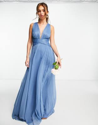 ASOS DESIGN Bridesmaid ruched bodice drape maxi dress with wrap waist