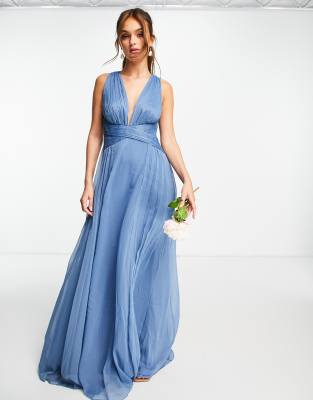 Bridesmaid ruched bodice drape maxi dress with wrap waist - ASOS DESIGN