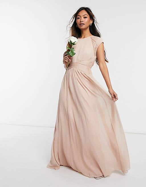 ASOS DESIGN Bridesmaid ruched bodice maxi dress with cap sleeve detail