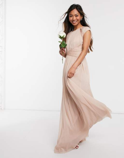 ASOS DESIGN Bridesmaid ruched bodice maxi dress with cap sleeve detail