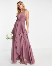 ASOS DESIGN Bridesmaid ruched bodice drape maxi dress with wrap waist and  flutter cape sleeve - ShopStyle