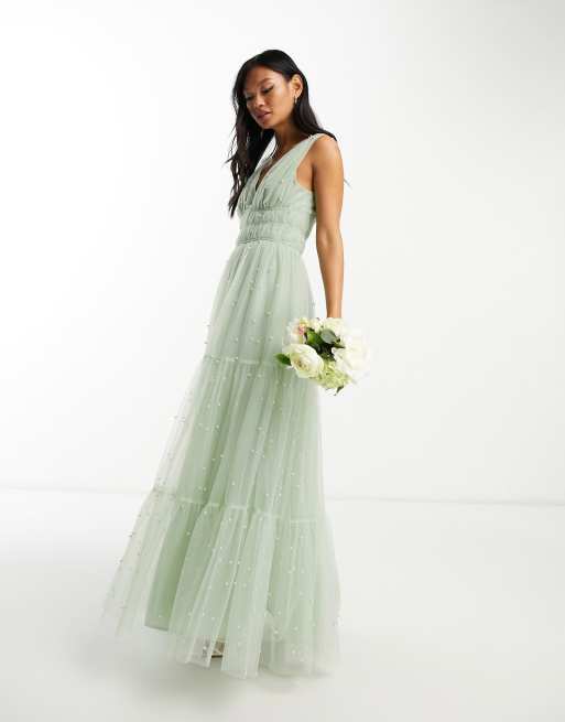 ASOS DESIGN Bridesmaid ruched bodice midaxi dress with tiered