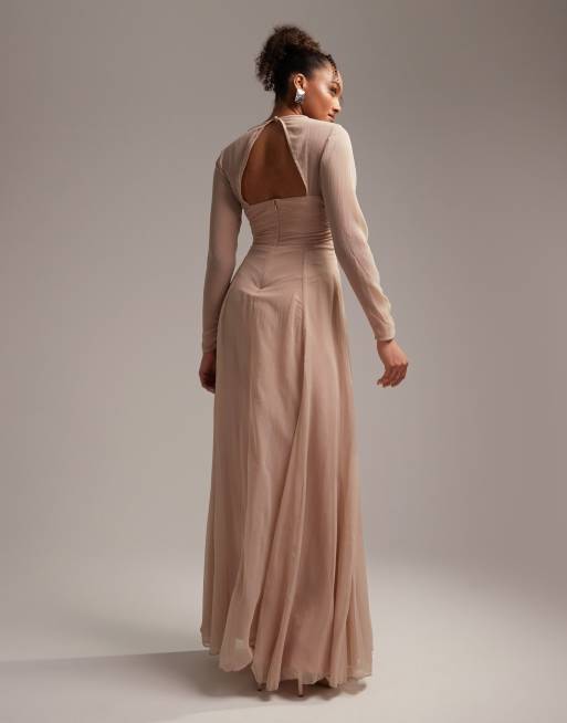 ASOS DESIGN Maternity Bridesmaid ruched waist maxi dress with long sleeves  and pleat skirt