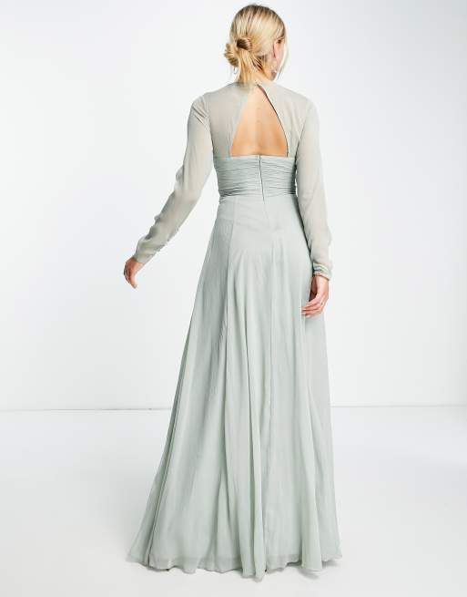 ASOS DESIGN Bridesmaid ruched waist maxi dress with long sleeves and pleat  skirt