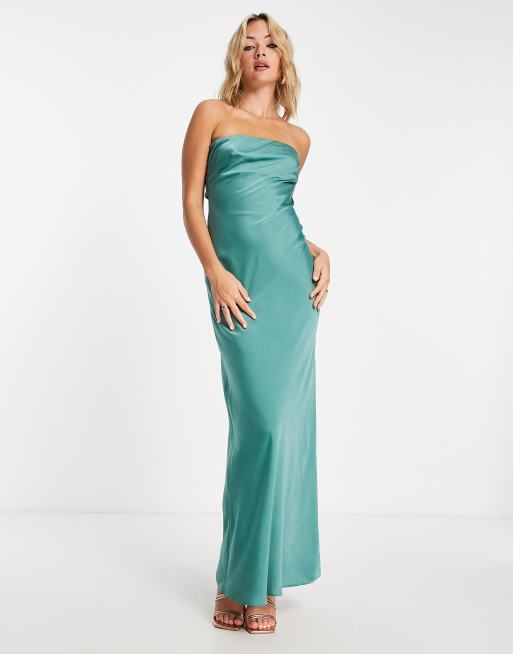 ASOS DESIGN Bridesmaid satin bandeau maxi dress with button back detail in  teal