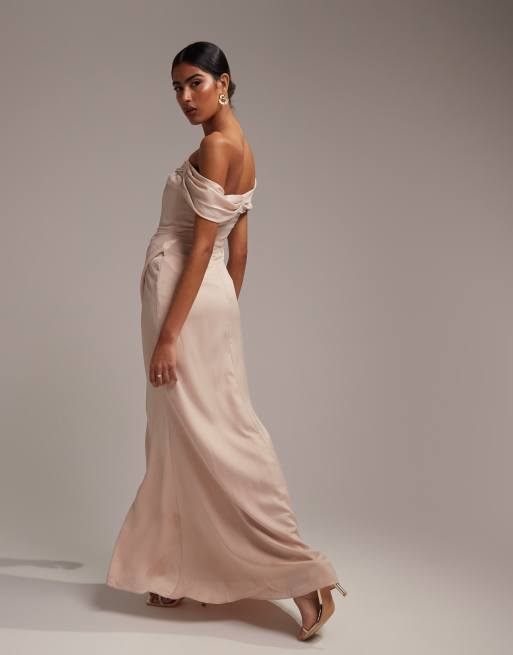 ASOS DESIGN Bridesmaid fallen shoulder drape maxi dress with