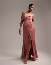 ASOS DESIGN Bridesmaid satin square neck maxi dress with side