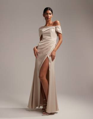 Wrap Tie Satin Bridesmaid Dress - Oyster