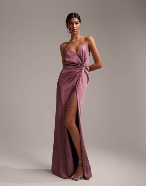 ASOS DESIGN Bridesmaid satin cami maxi dress with drape detail in orchid - view 1