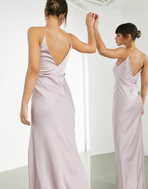 ASOS DESIGN Bridesmaid satin cami maxi dress with drape detail in pale  lavender