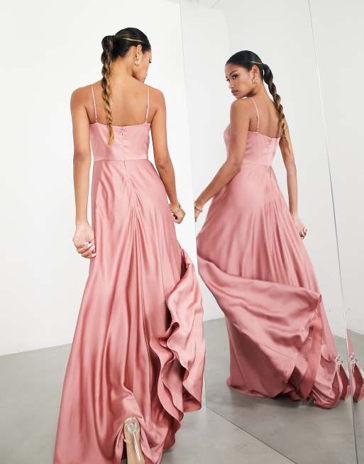 ASOS DESIGN Bridesmaid satin cami maxi dress with full skirt in dusky rose ASOS