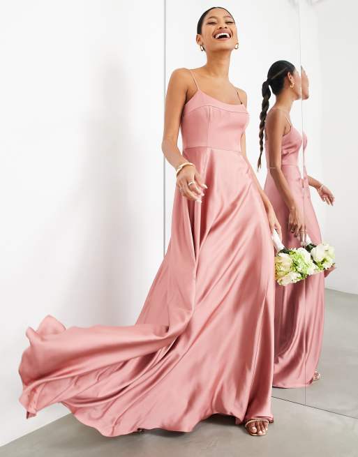 ASOS DESIGN Bridesmaid satin cami maxi dress with full skirt in