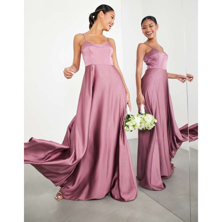 ASOS DESIGN Bridesmaid satin cami maxi dress with full skirt in orchid ASOS