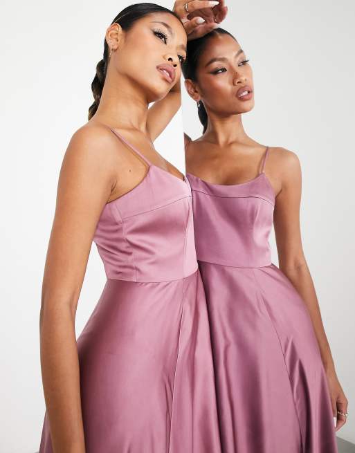 ASOS DESIGN Bridesmaid satin cami maxi dress with full skirt in orchid