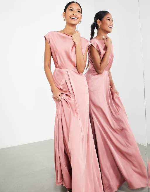 ASOS DESIGN Bridesmaid satin cowl neck maxi dress with cut out