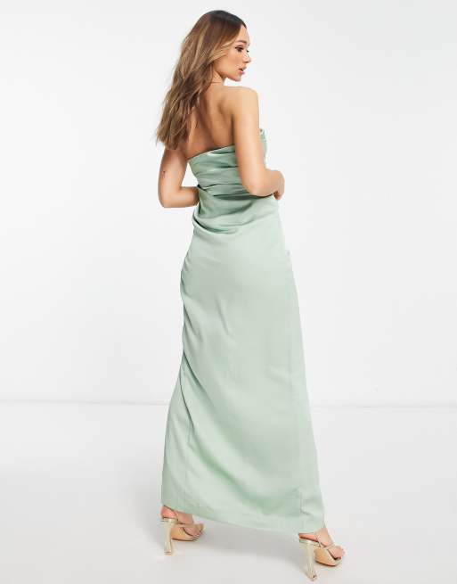 ASOS DESIGN Bridesmaid satin drape bodice maxi dress in sage