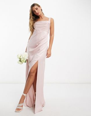 Asos Design Bridesmaid Soft Halter Bias Maxi Dress In Lilac-purple In Pink