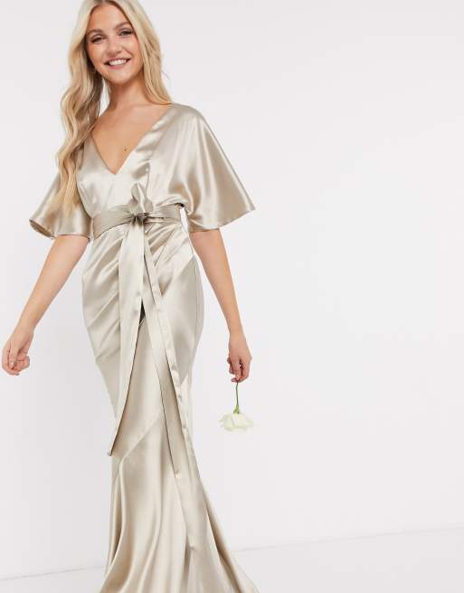 oyster satin wedding dress