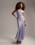 [ASOS DESIGN] ASOS DESIGN Bridesmaid satin maxi dress with asymmetric bow back in blue 16 Blue