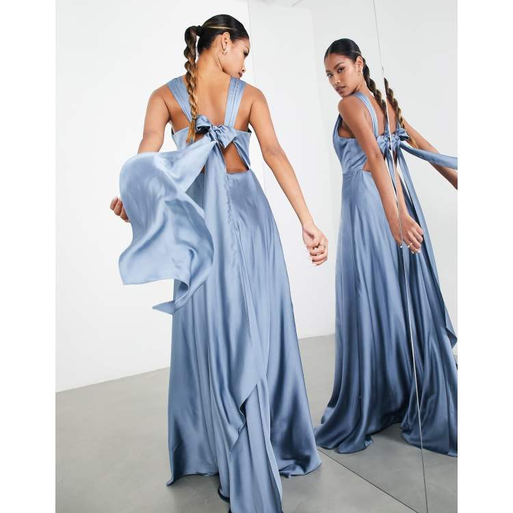 ASOS DESIGN Bridesmaid satin maxi dress with drape back detail in dusky blue  - MBLUE - MBLUE | ASOS