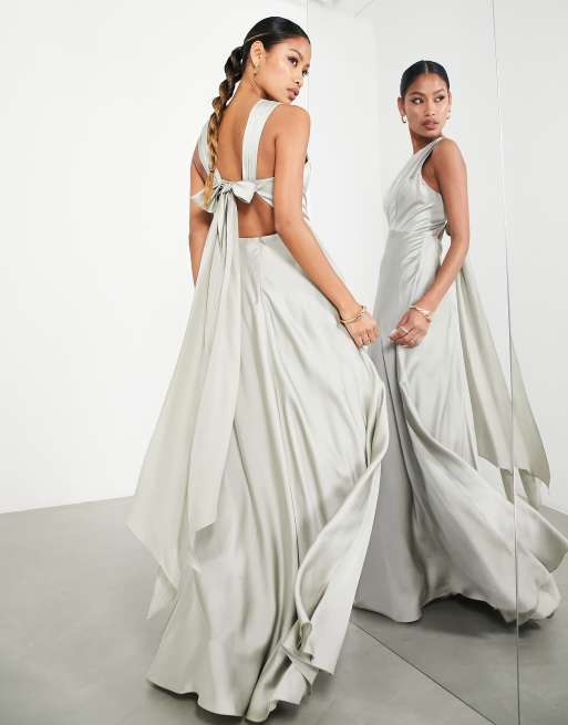 ASOS DESIGN Bridesmaid satin maxi dress with drape back detail in