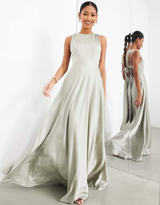 ASOS DESIGN Bridesmaid satin maxi dress with drape back detail in