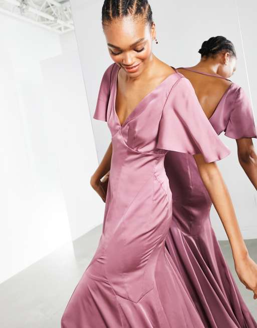 ASOS DESIGN Bridesmaid flutter sleeve maxi dress with satin trim