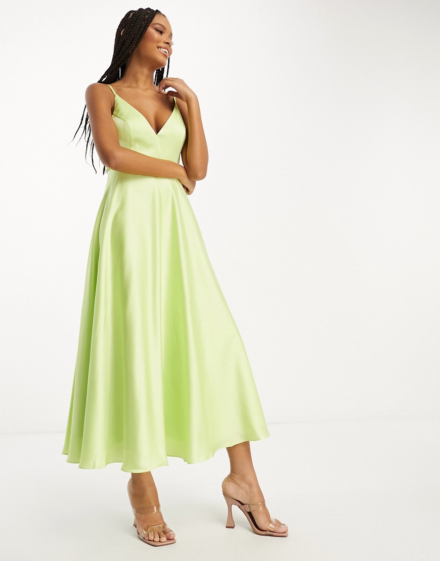 ASOS EDITION satin midi dress with tie back in apple green