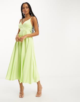 ASOS DESIGN Bridesmaid satin midi dress with tie back in apple green