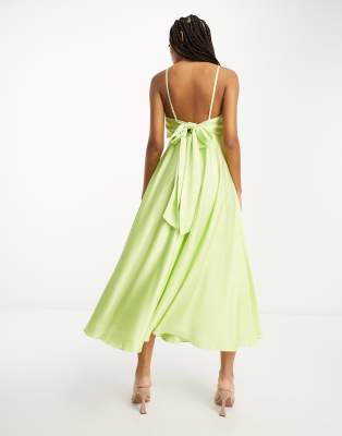 ASOS DESIGN Bridesmaid satin midi dress with tie back in apple green