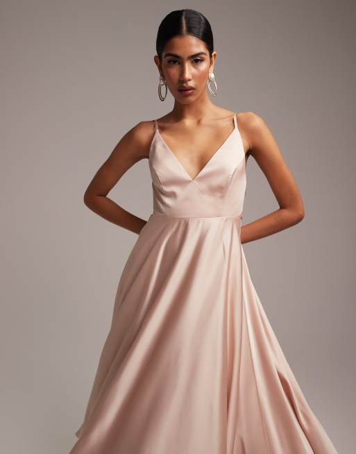 ASOS WEDDING Scuba Off The Shoulder Midi Prom Dress