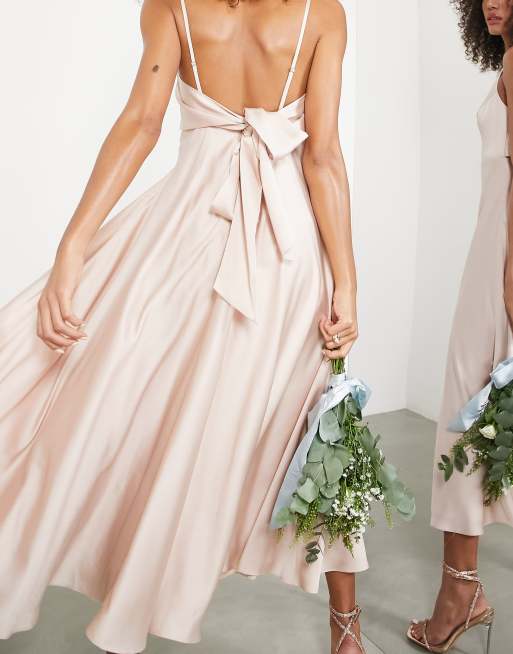 ASOS DESIGN Bridesmaid satin midi dress with tie back in blush ASOS