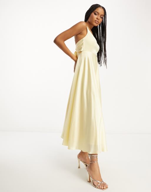 ASOS DESIGN Bridesmaid satin midi dress with tie back in lemon