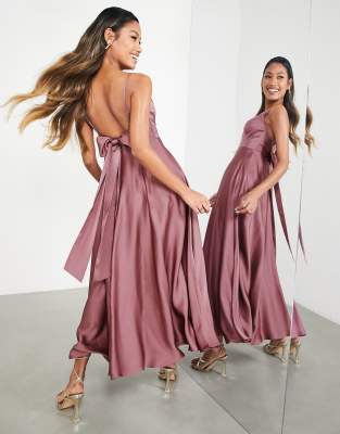 ASOS DESIGN Bridesmaid satin midi dress with tie back in orchid ASOS