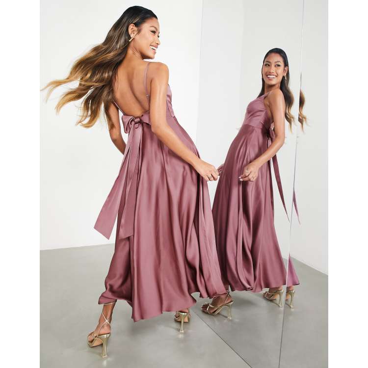 ASOS DESIGN Bridesmaid satin midi dress with tie back in orchid ASOS