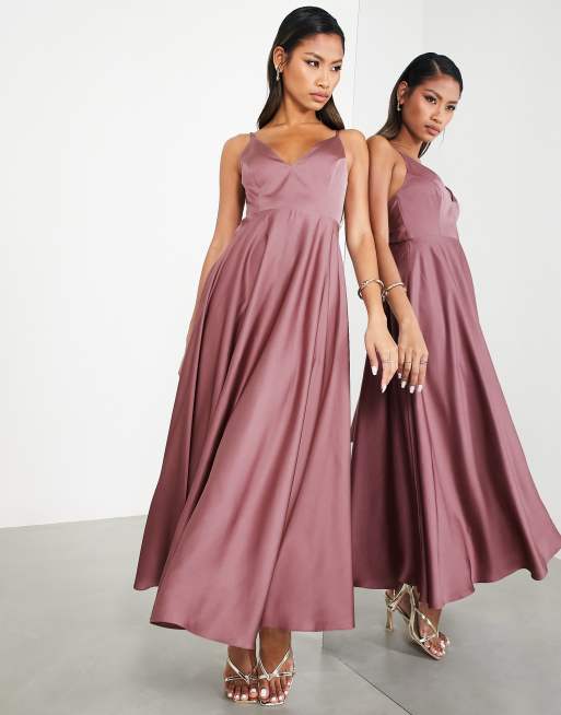 ASOS DESIGN Bridesmaid Satin Midi Dress With Tie Back In, 56% OFF