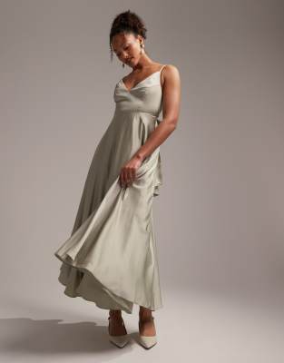 ASOS DESIGN ASOS DESIGN Bridesmaid satin midi dress with tie back in sage green