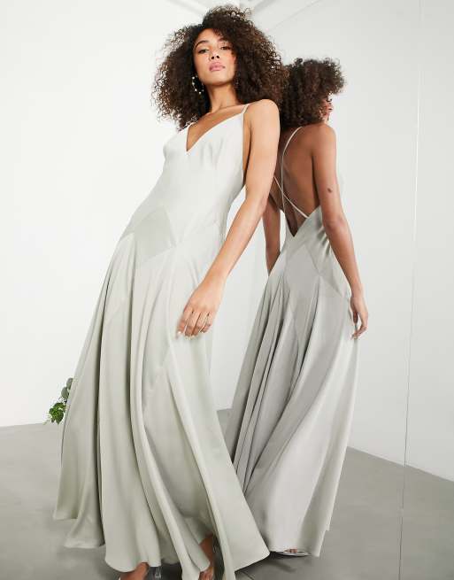 ASOS DESIGN strappy mesh insert cut out maxi dress in stone