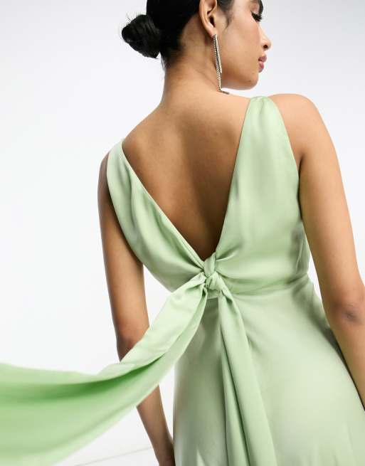 ASOS DESIGN Bridesmaid satin square neck maxi dress in sage green