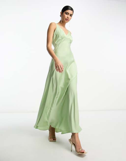 ASOS DESIGN Bridesmaid satin square neck maxi dress in sage green