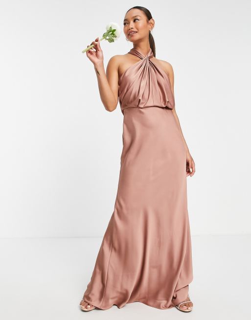 Asos edition ruched halter neck maxi hot sale wedding dress