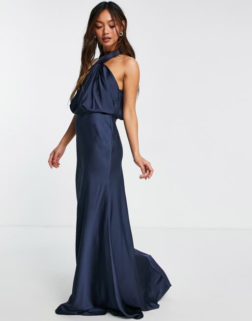 Navy halter neck maxi hot sale dress