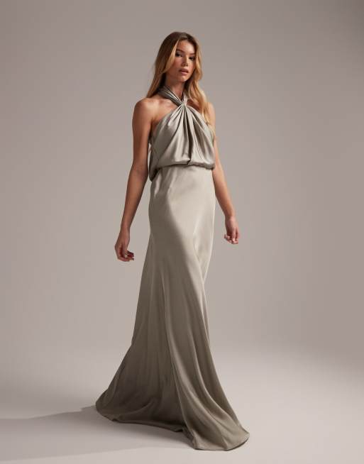 Sage Green Charlotte Satin Maxi Dress, WHISTLES